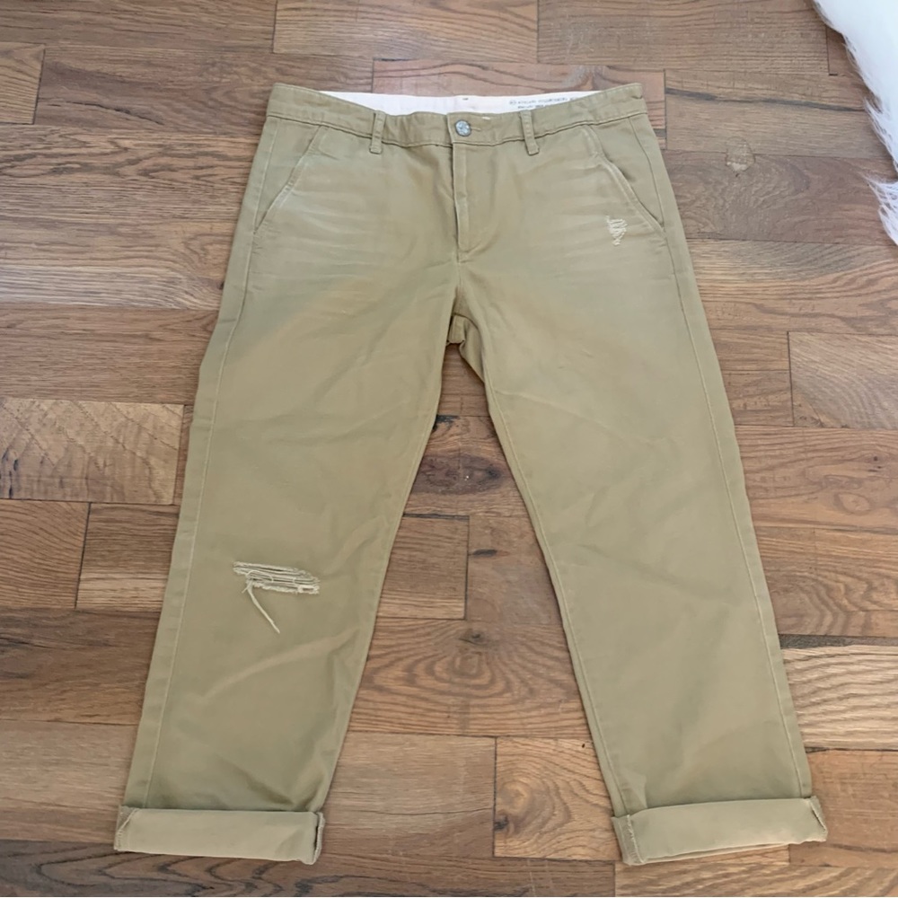 Ag Adriano Goldschmied Ex-Boyfriend Distressed Crop Khaki Pants Size 27
